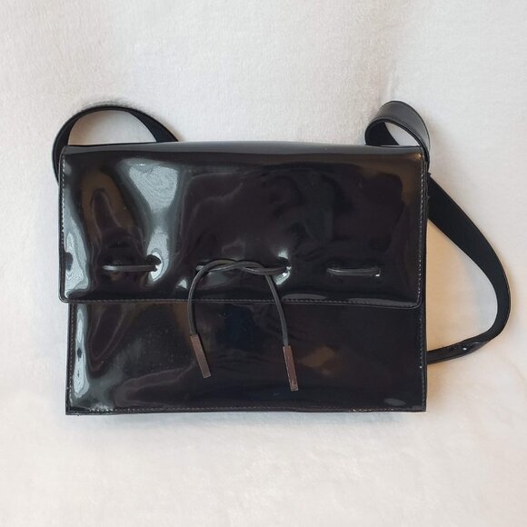 LIZ CLAIBORNE Shiny Patent Shoulder Bag Structured Retro Polka Dot Lining - Picture 2 of 15